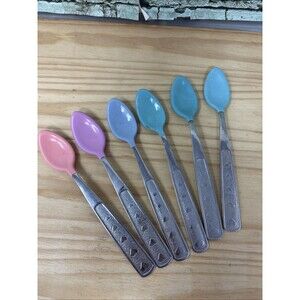 Lot of 6 Munchkin Soft Bite-Safety Baby Spoon Stainless Turns White-Hot Vtg Y2K